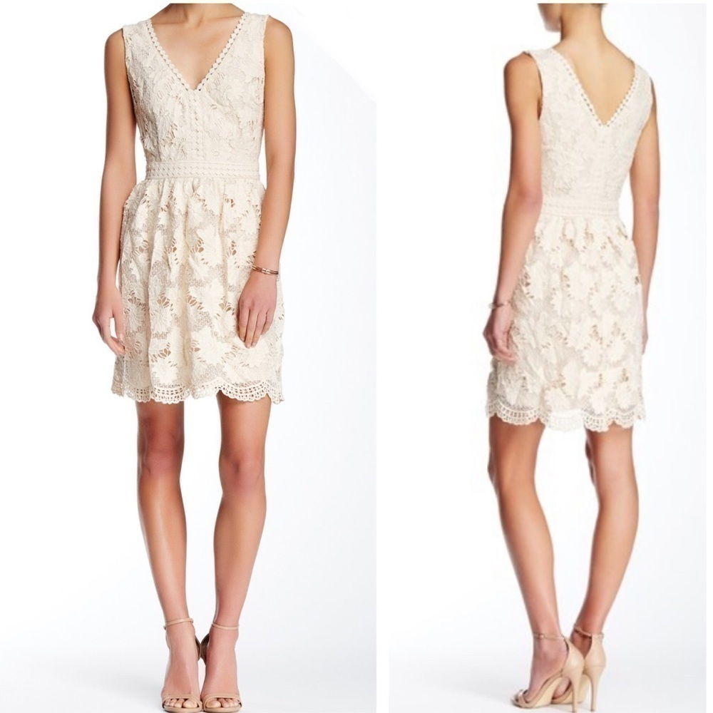 Soieblu Double V Neck Nude Crochet Dress Sz M